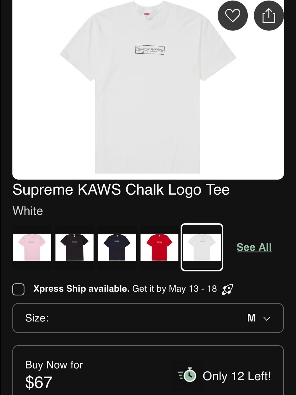 Supreme White KAWS Chalk Logo Tee